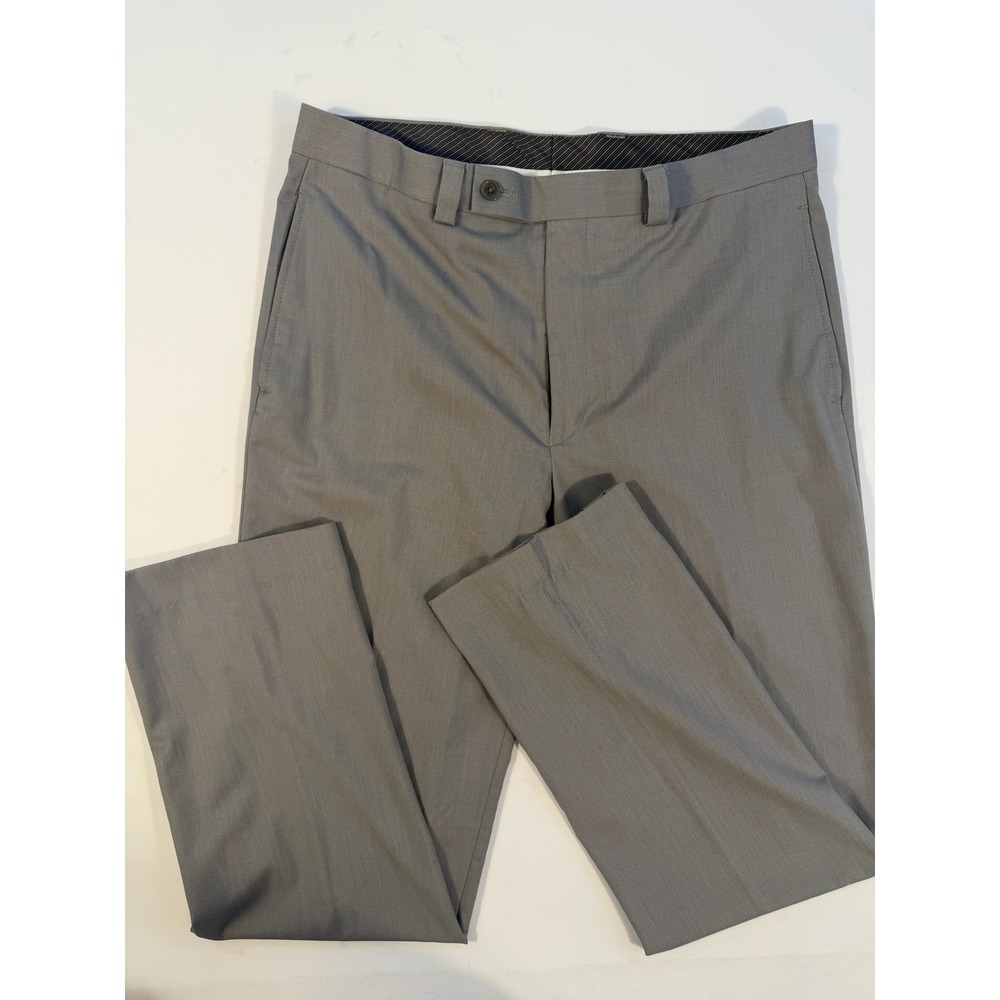 Calvin Klein Dress Pants Men 33x32 Gray Excellent Flat Front Poly Rayon Blend